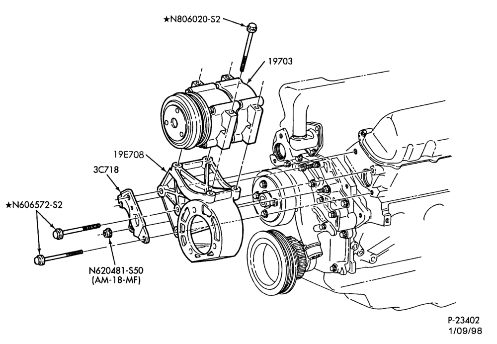 Схема AIR CONDITIONING-Compressor installation - integral - 6 cyl. 4.0L-R