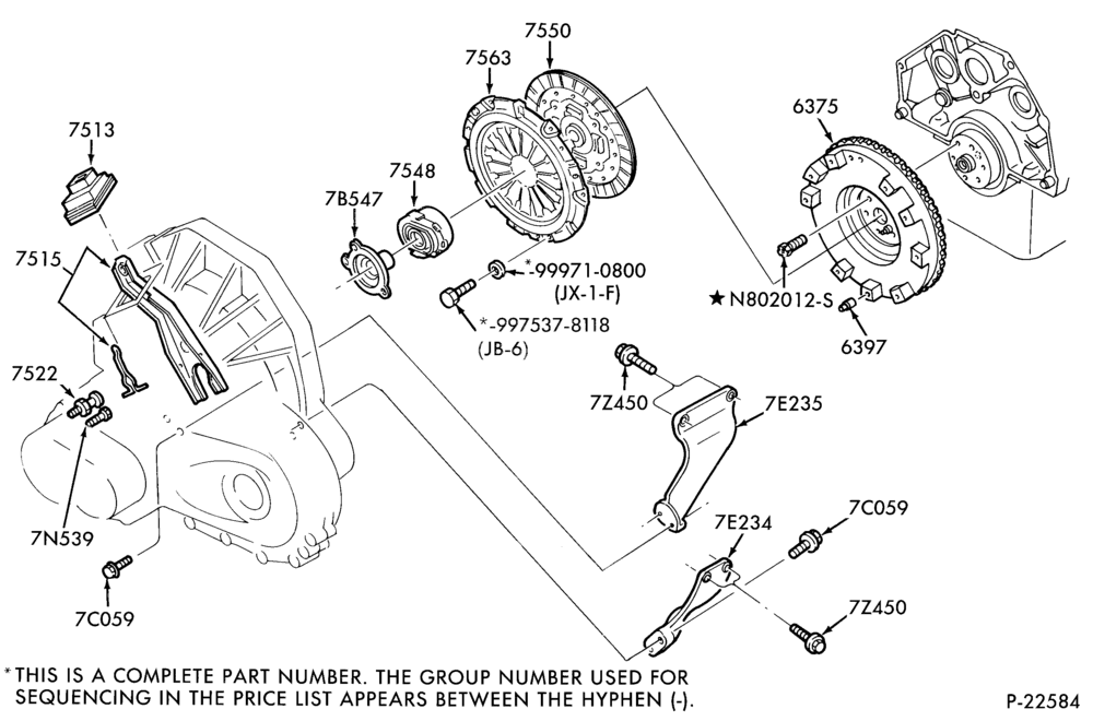 Схема EXTERNAL PARTS-Clutch plate, pressure plate, housing & flywheel - 6 cyl. 3.0L-All