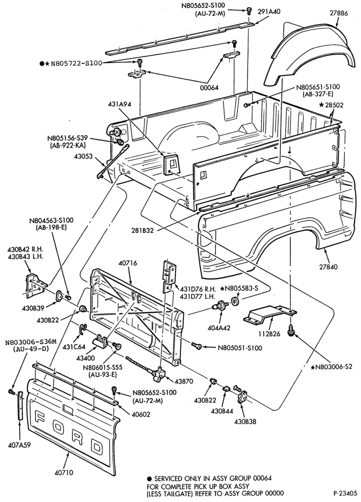 Схема LIFT/TAILGATE, BACK-OF-CAB, BACK WINDOW-Plastic pickup box-R