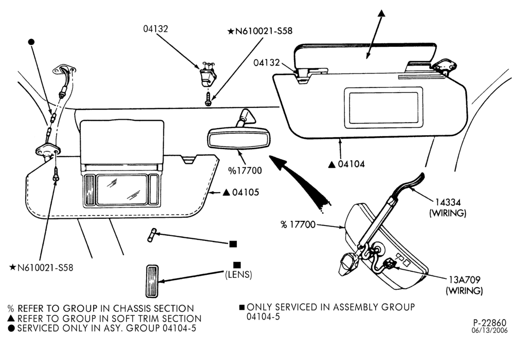 Схема Консоль, DASH, WINDSHIELD-Sun visor & rear view mirror - with illuminated mirror-E150/450