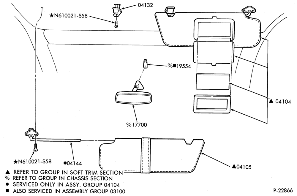 Схема Консоль, DASH, WINDSHIELD-Sun visor & rear view mirror - without illuminated mirror-E150/350
