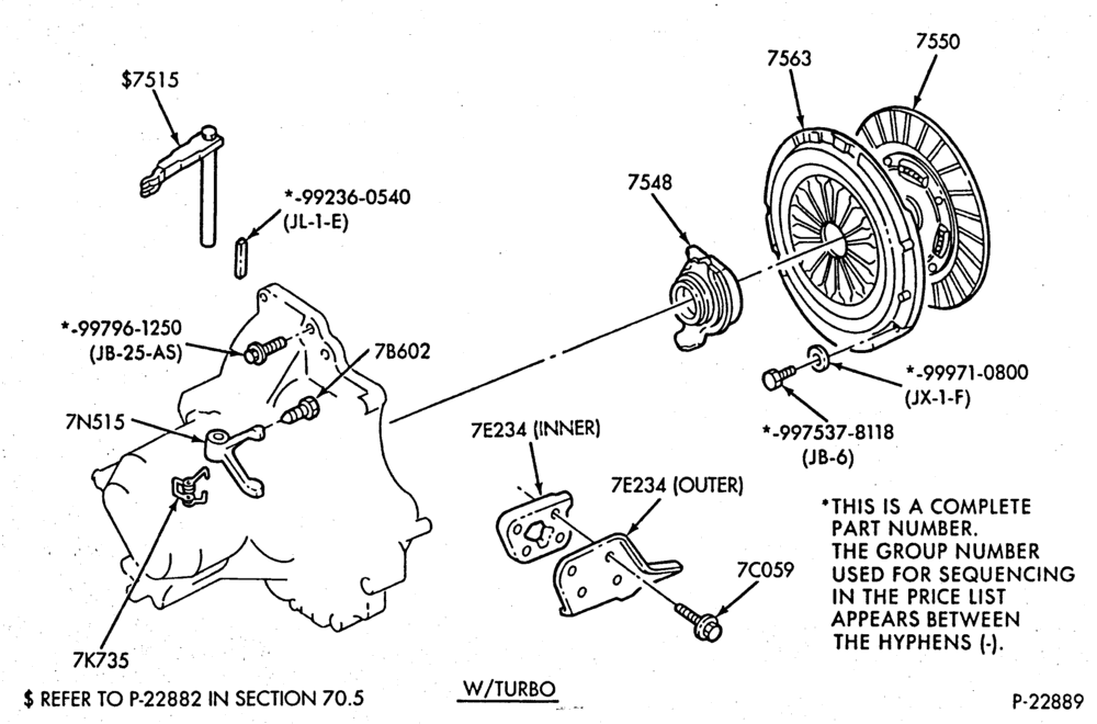 Схема EXTERNAL PARTS-Clutch plate, pressure plate, housing and flywheel - w/turbo-All