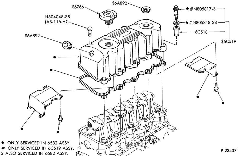 Схема 4 CYL. 2.3L (140 C.I.D.) HSC-Rocker arm cover and related parts