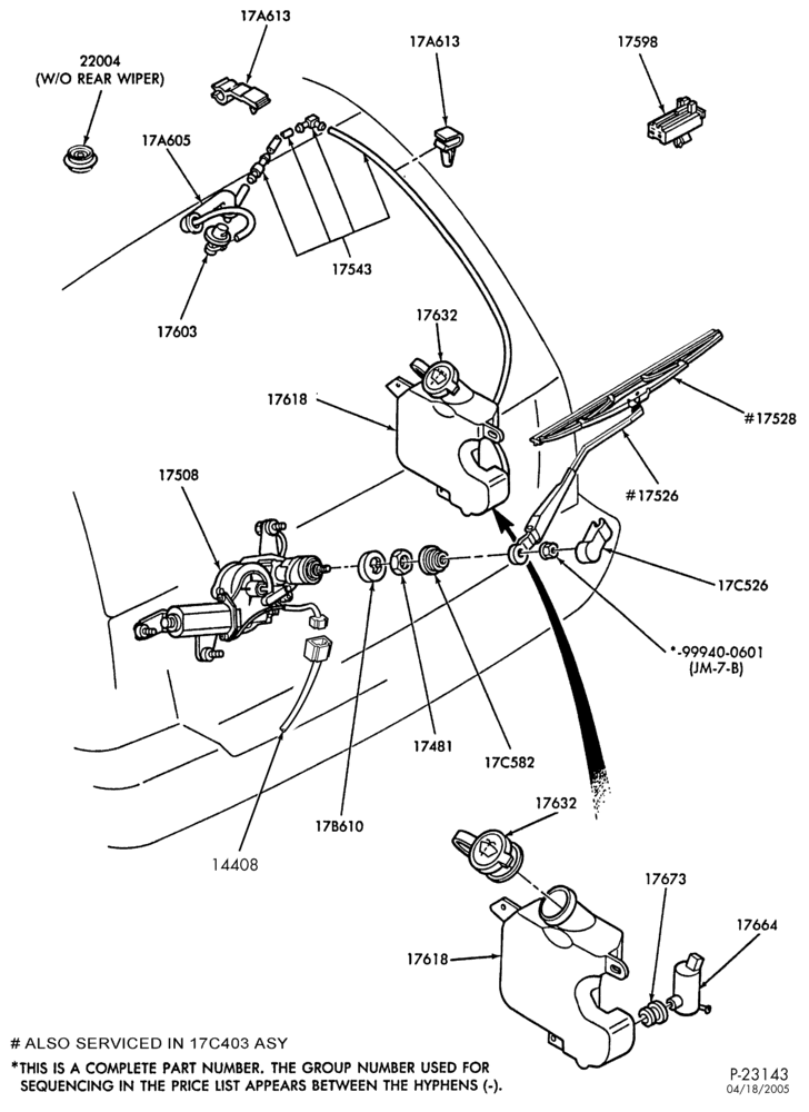 Схема SPEEDOMETER, BUMPERS, MIRRORS AND WIPERS-Windhsield wiper - rear - B/T 74