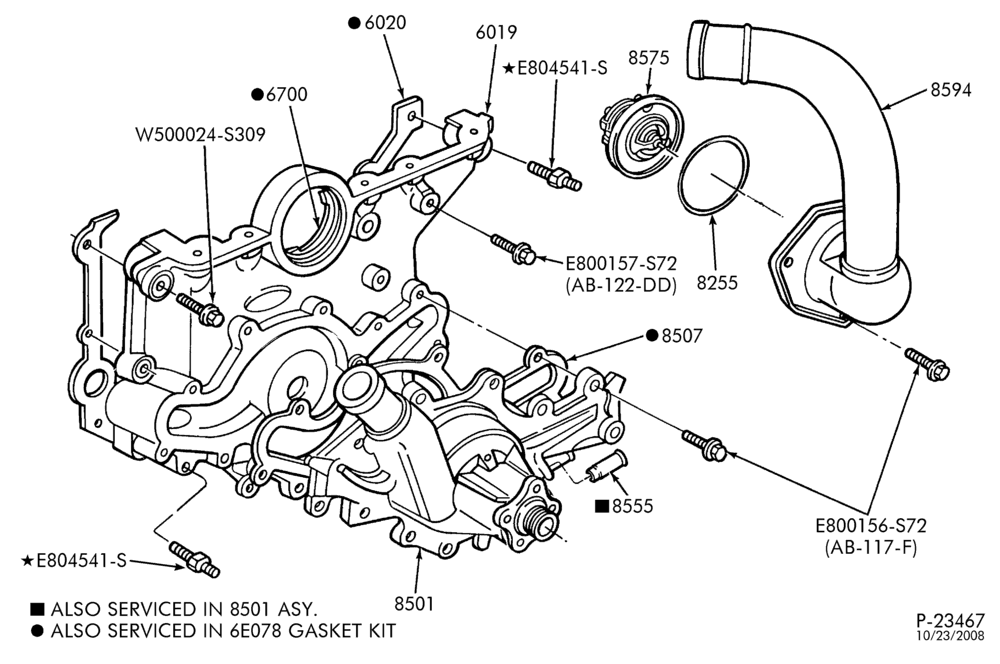 Схема Радиатор, GRILL AND COOLING-Water pump, thermostat housing & related parts - 6 cyl. 4.0L