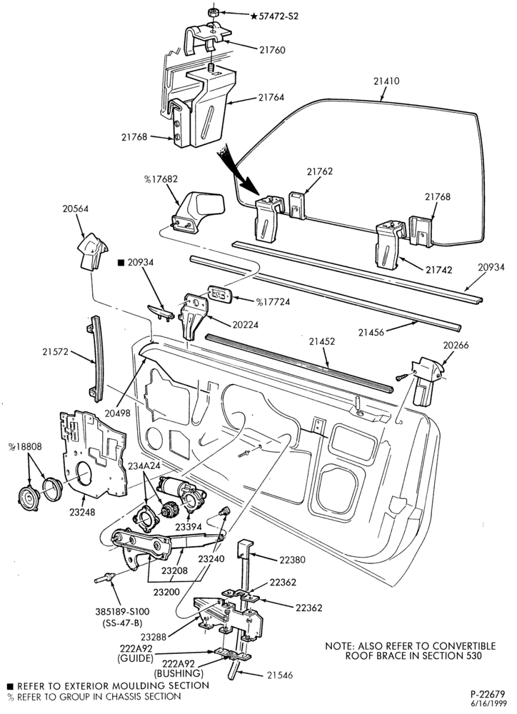 Схема BODY SIDES AND QUARTER-Window parts - front door - convertible