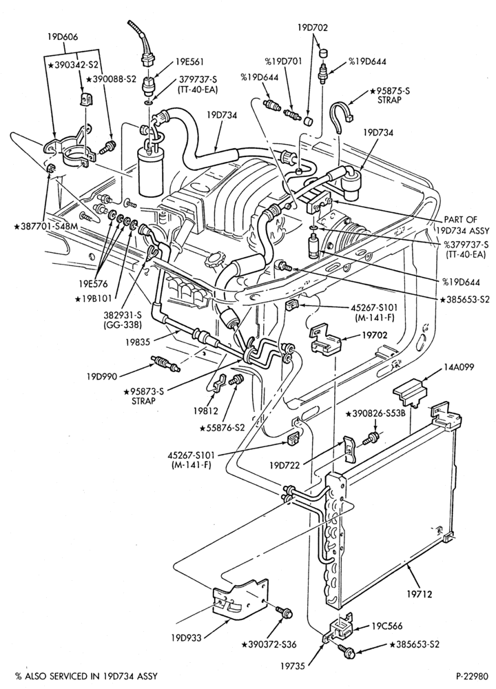 Схема AIR CONDITIONER-Condenser, dehydrator & hoses - 8 cyl. 5.0L