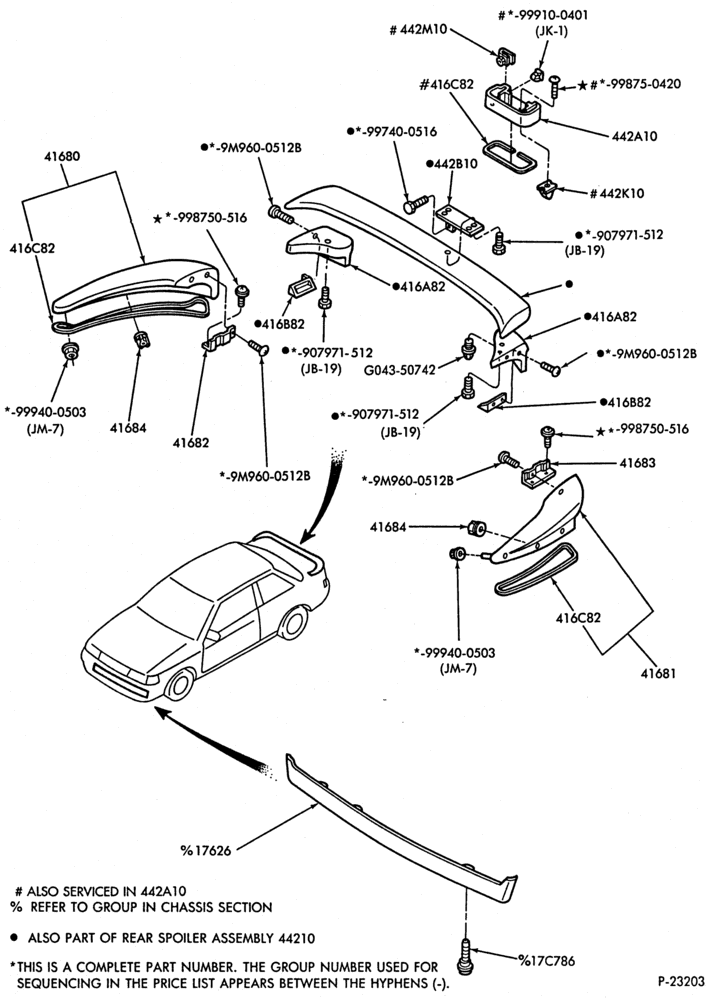 Схема LIFT/TAILGATE, LUGGAGE & BACK WINDOW-Spoiler - B/T 61 - 4 cyl. 1.8L - Escort