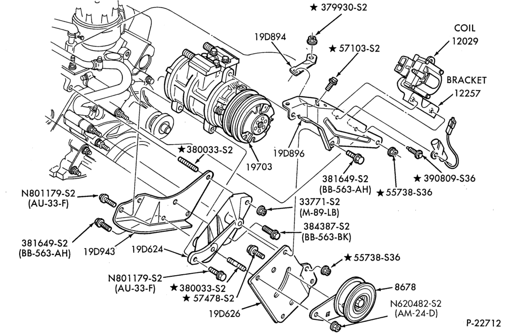 Схема AIR CONDITIONER-Compressor Installation - Nippondenso type - 8 cyl. 5.0L