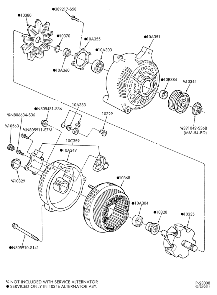 Схема Генератор, INSTRUMENT CLUSTER, BATTERY-Alternator - Motorcraft 95 amp.