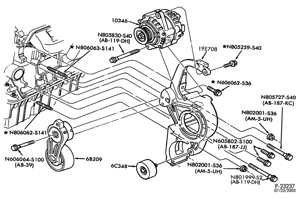 Схема Генератор, INSTRUMENT CLUSTER, BATTERY-Alternator mounting brackets - 4 cyl. 1.9L - with A/C