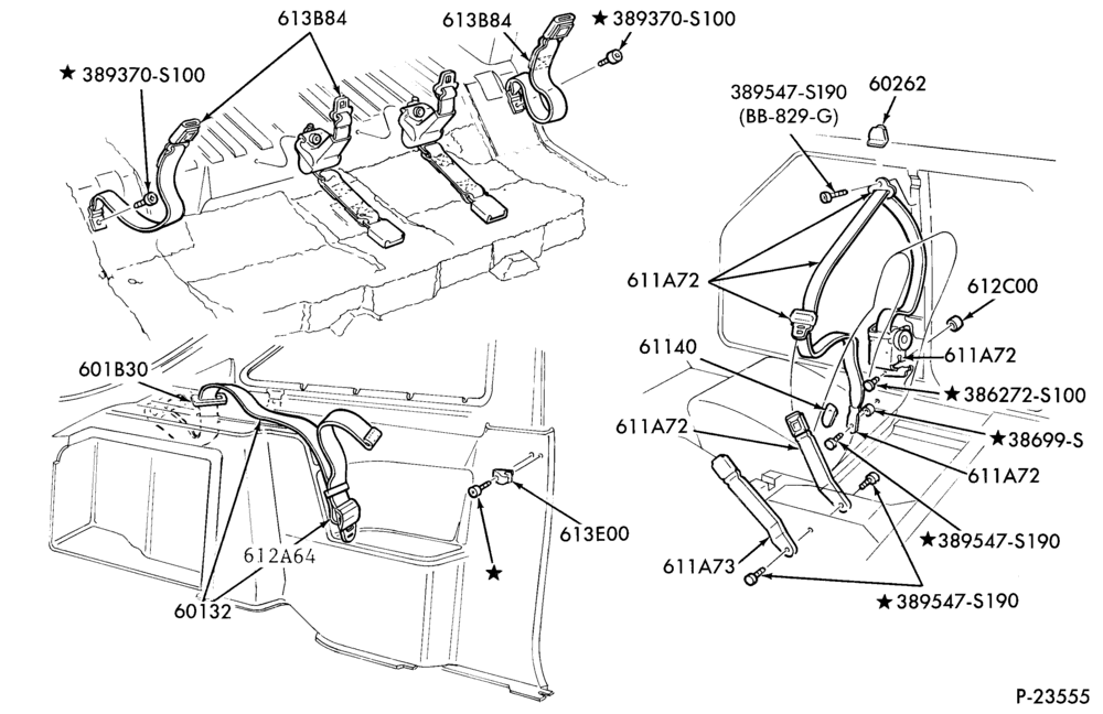 Схема SEATS AND SEAT BELTS-Seat belt & shoulder harness installation - B/T 58 - w/front active restraint
