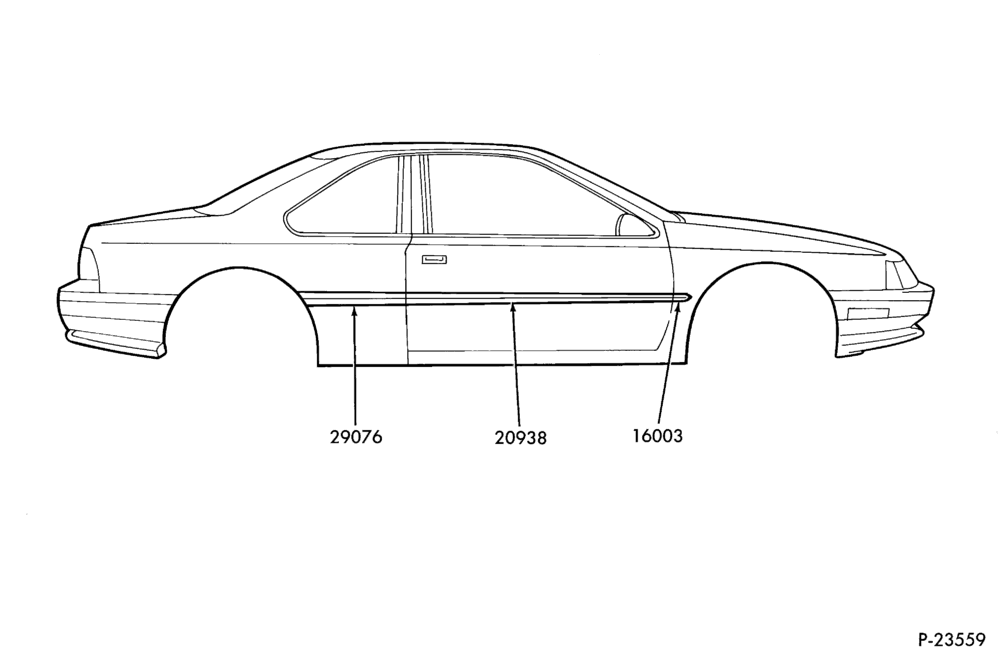 Схема THUNDERBIRD -- PRESSURE SENSITIVE - TAPERED BODY SIDE MOULDINGS
