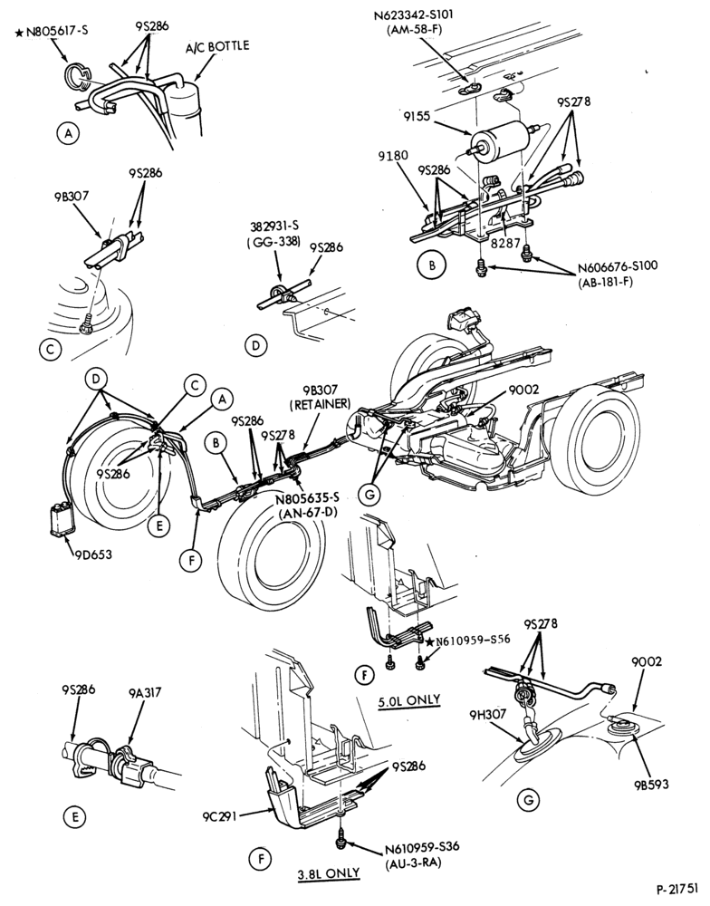 Схема 6 CYL. 3.8L - EXC. S/C-Fuel system - line installation