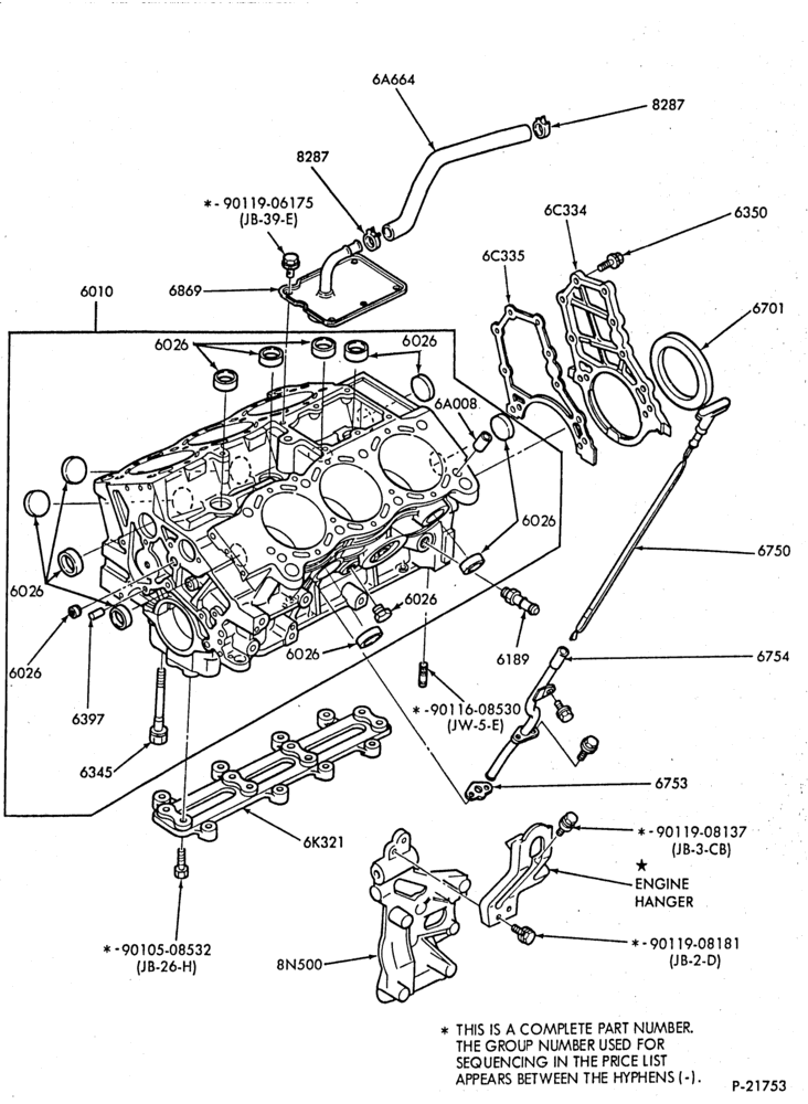 Схема 6 CYL. 3.0L (183 C.I.D.) - SHO-Cylinder block and related parts