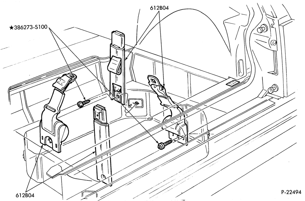 Схема SEATS AND SEAT BELTS-Seat belt and shoulder harness installation - auxiliary seat