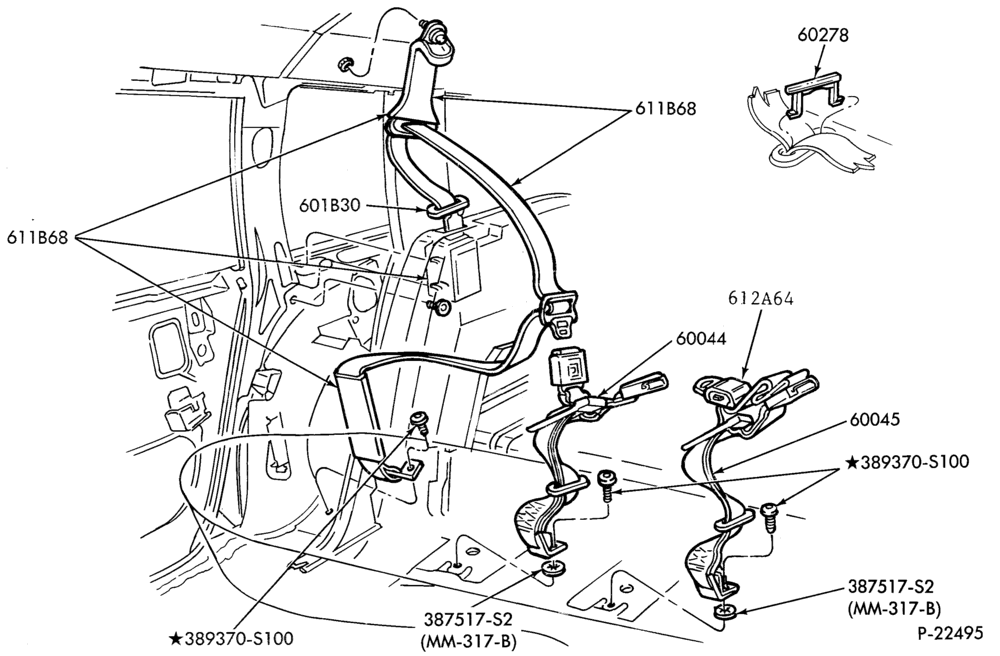 Схема SEATS AND SEAT BELTS-Seat belt and shoulder harness installation - rear - B/T 74