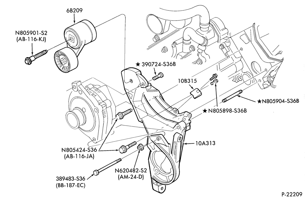 Схема Стартер, IGNITION AND HEADLAMP SWITCHES-Alternator mounting brackets - 6 cyl. 3.8L - S/C