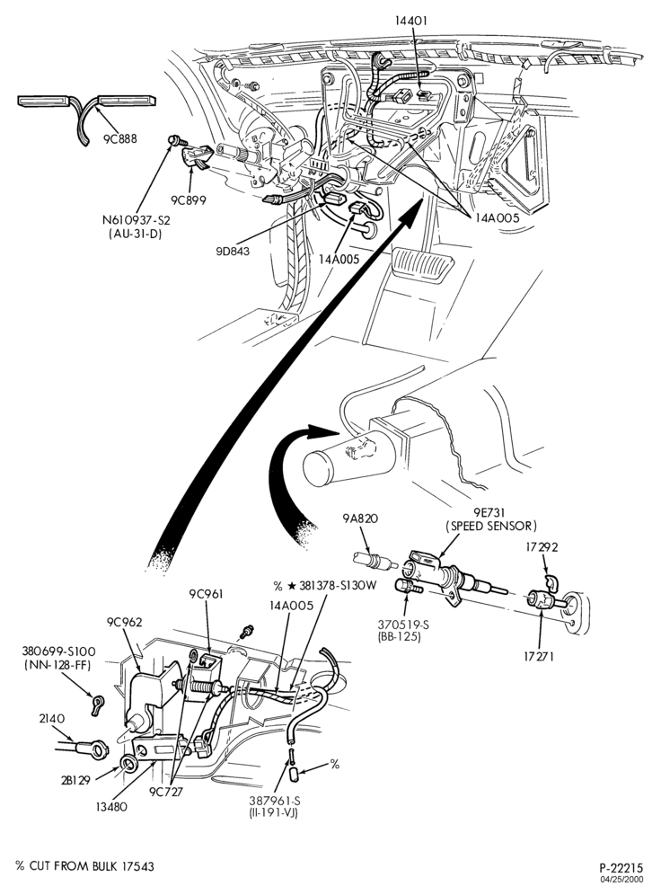 Схема 8 CYL. 5.0L-Speed control and related parts - Production installation - passenger compartment