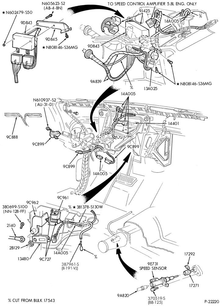 Схема 8 CYL. 5.8LW (351 C.I.D.) - W-Speed control and related parts- passenger compartment