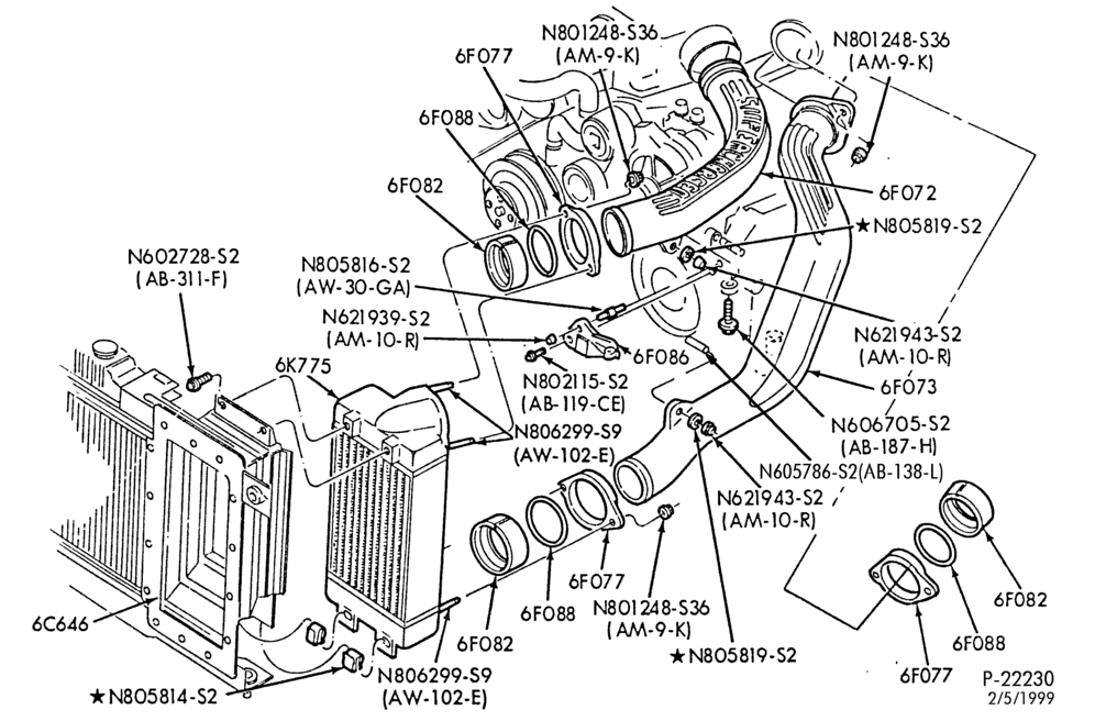 Схема 6 CYL. 3.8L (230 C.I.D.) - S/C-Engine intercooler and related parts