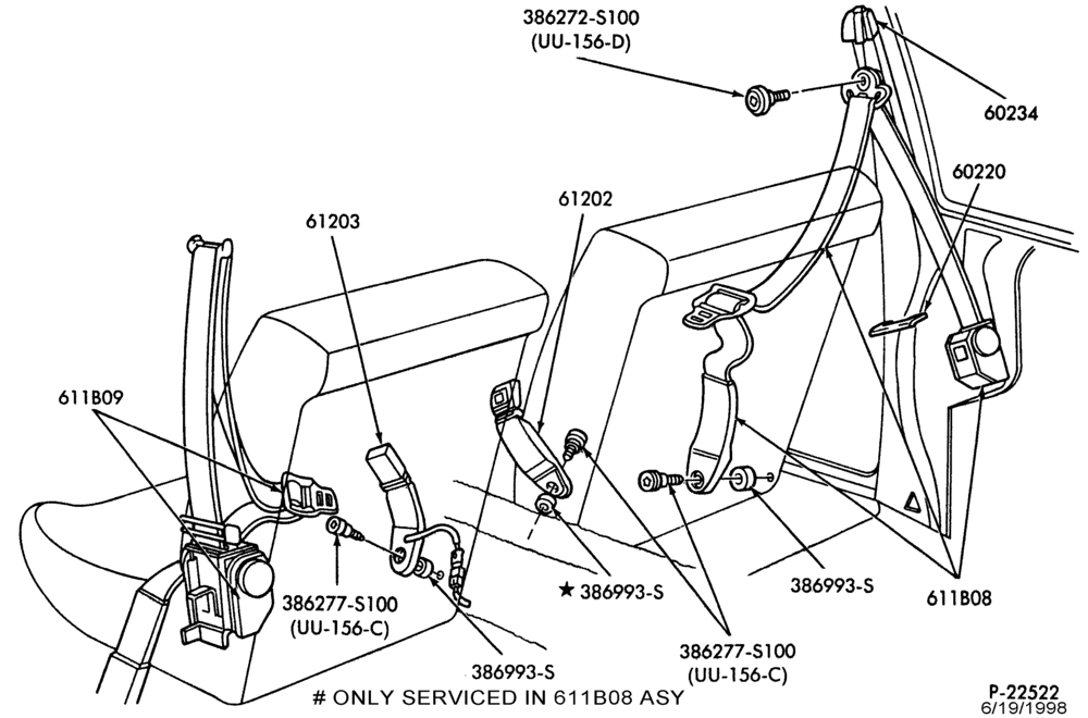 Схема SEATS AND SEAT BELTS-Seat belt - front seat - B/T 66