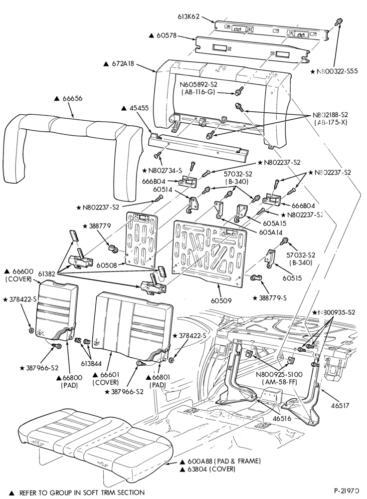 Схема SEATS AND SEAT BELTS-Rear seat parts - split folding
