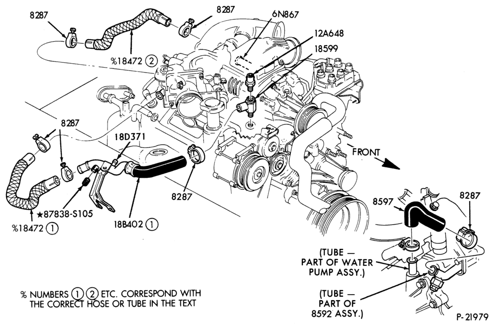 Схема HEATER HOSES & TUBES-6 cyl. - 3.8L - S/C-S,MF
