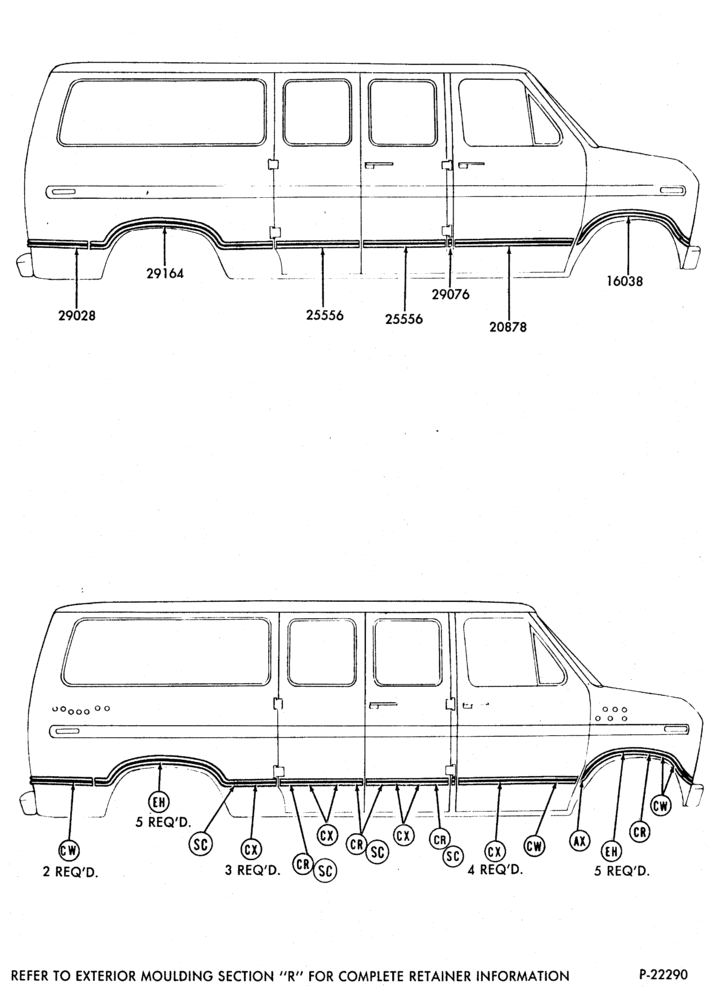 Схема DELUXE EXTERIOR ORNAMENTATION - R.H. w/HINGED DOORS (exc. SUPER VAN/WAGON)
