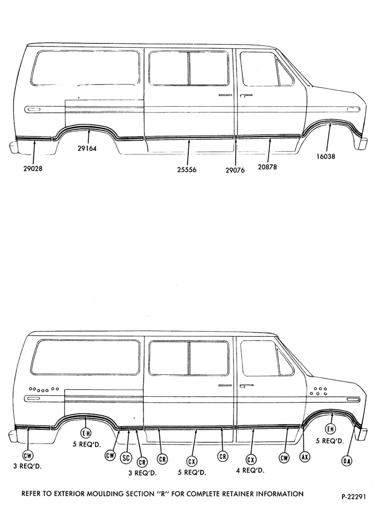 Схема EXTERIOR ORNAMENTATION - R.H. w/SLIDING DOOR (exc. SUPER VAN/WAGON)