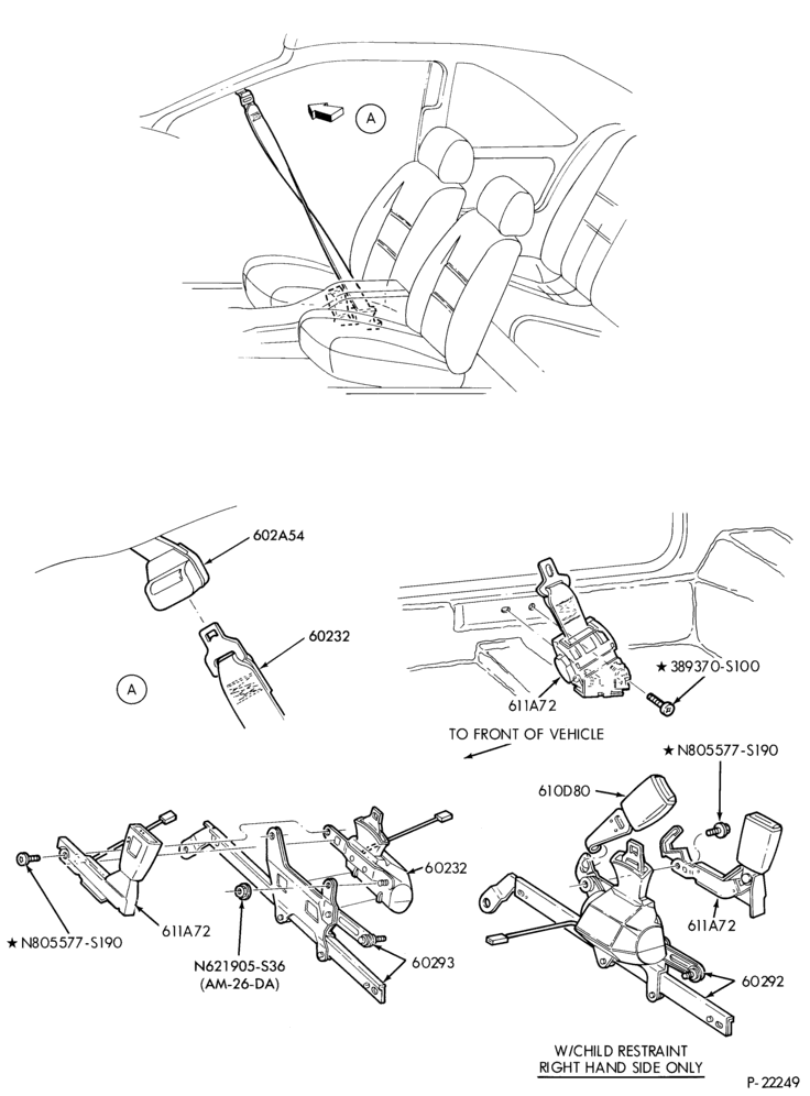 Схема SEATS AND SEAT BELTS-- Front seat belt & retractors - passive restraint