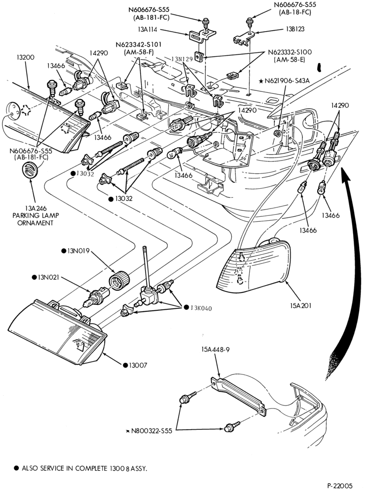 Схема LAMPS-Headlamp, parking and front fender side marker- Sable
