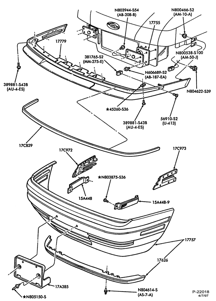 Схема SPEEDOMETER, BUMPERS, MIRRORS AND WIPERS-Bumper- front - Sable