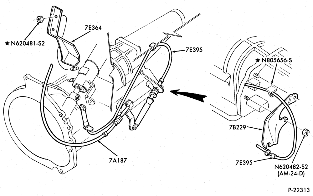 Схема A4LD TYPE TRANSMISSION-Gearshift controls-4 cyl. 140 (2.3L) & 6 cyl. 177 (2.9L)-B,R