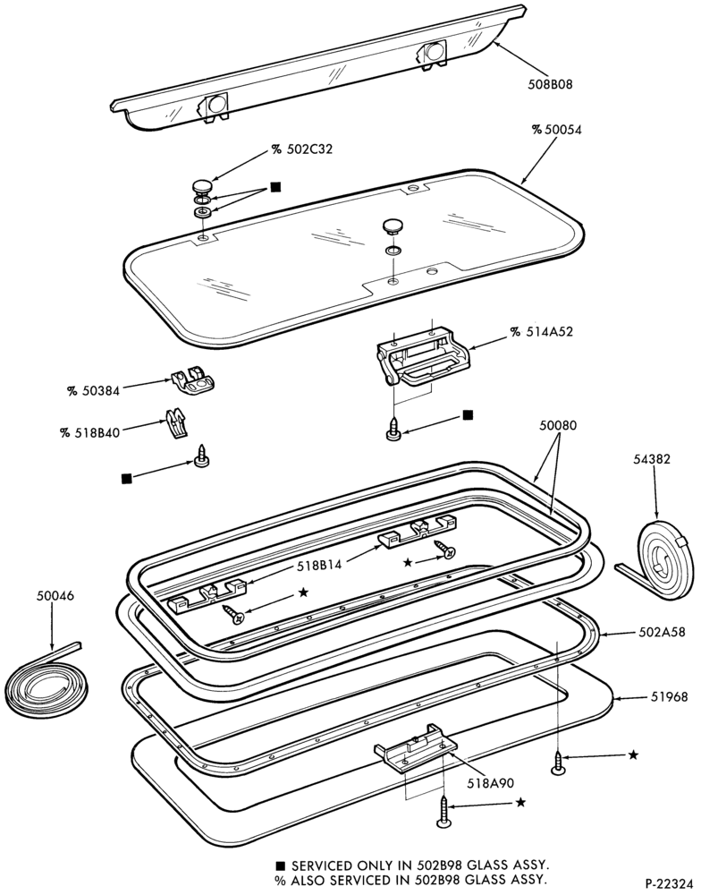 Схема LIFT/TAILGATE, LUGGAGE & BACK WINDOW-Sunroof and related parts - flip-up - removable