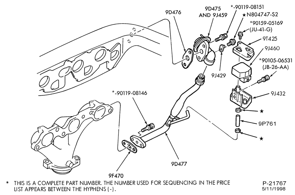 Схема 6 CYL. 3.0L - SHO - E (TAURUS)-Emission system - exhaust gas recirculation (E.G.R.)