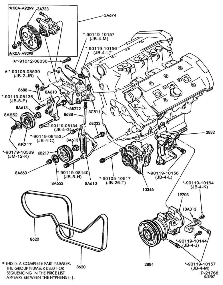 Схема DISTRIBUTOR AND IGNITION SYSTEM-Alternator mounting brackets - 6 cyl. 183 (3.0L)-SHO