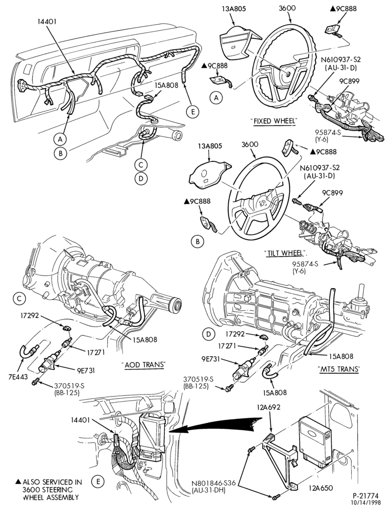 Схема 6 CYL. 3.8L - EXC. S/C-Speed control - Production installation - passenger compartment