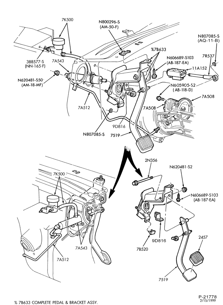 Схема EXTERNAL PARTS-Clutch and brake pedal-All