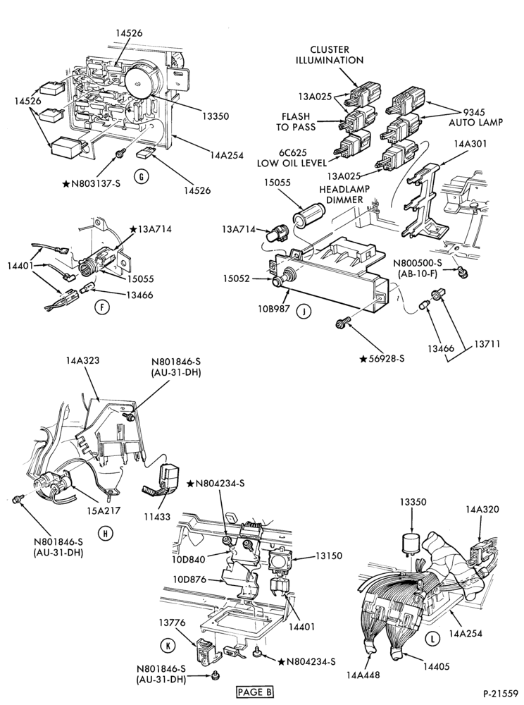 Схема DISTRIBUTOR AND IGNITION SYSTEM-Instrument panel switches, relays & wiring - Page B