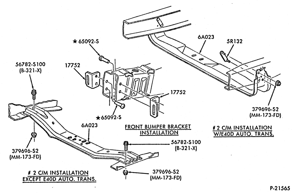 Схема FRAME-FRAME- number two crossmember & front bumper bracket instl.-E150/350