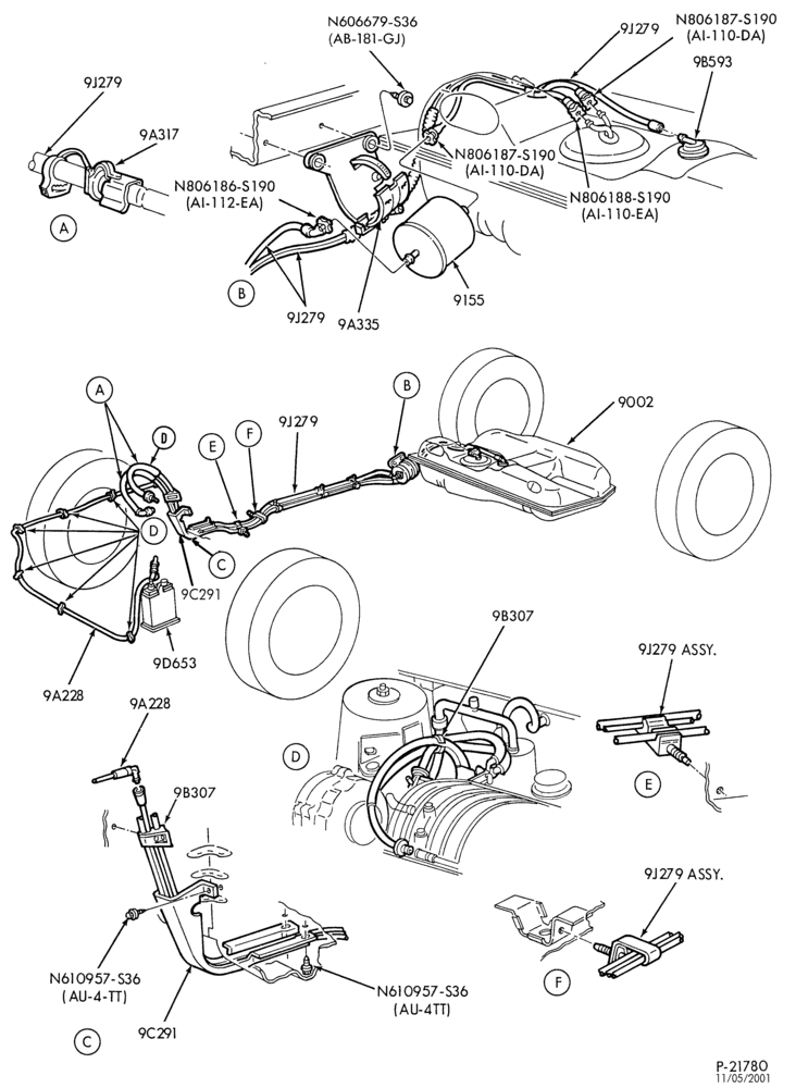 Схема 6 CYL. 3.8L (230 C.I.D.)-Fuel system - line installation