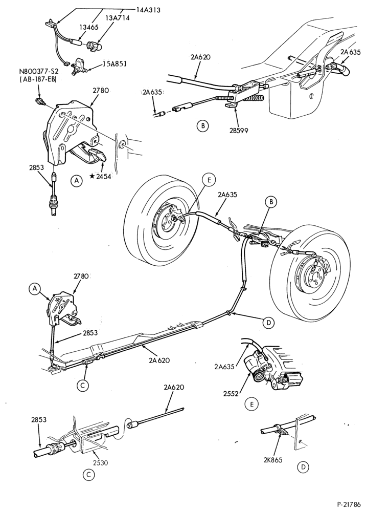 Схема BRAKES-Parking brake system - foot control - with rear disc brake