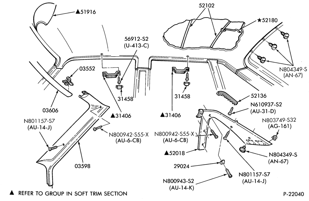 Схема SOFT, INTERIOR TRIM-Interior trim parts- headlining & garnish moulding - body type 58 - active restraints
