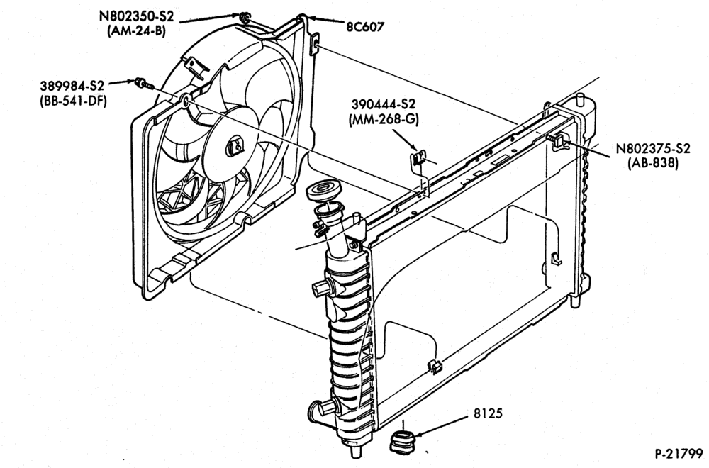 Схема Радиатор, GRILL AND COOLING-COOLING SYSTEM - 6 cyl. 183 (3.0L) - Fan- SHO