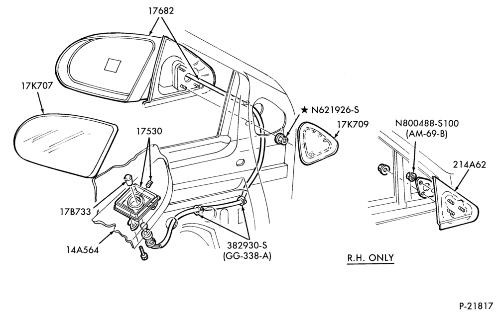 Схема SPEEDOMETER, BUMPERS, MIRRORS AND WIPERS-Mirror - outside - manual