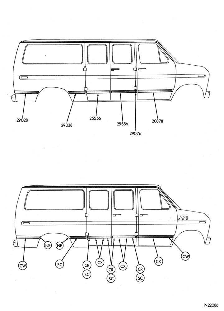 Схема BASE EXTERIOR ORNAMENTATION - R.H. w/HINGED DOORS (exc. SUPER VAN/WAGON)