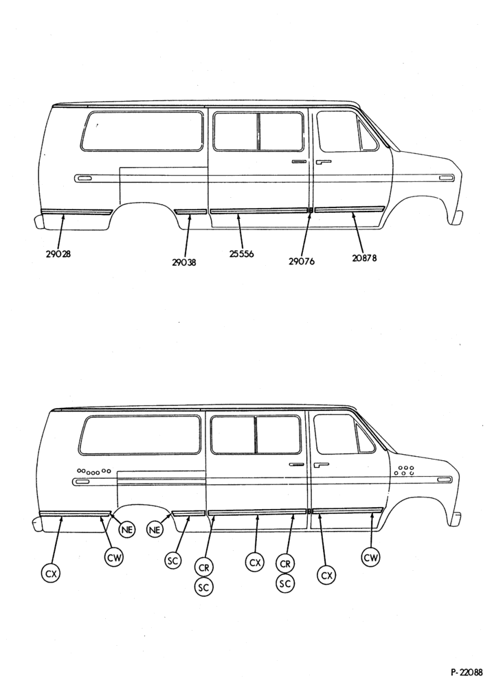 Схема EXTERIOR ORNAMENTATION - R.H. w/SLIDING or HINGED DOORS (SUPER VAN/WAGON)