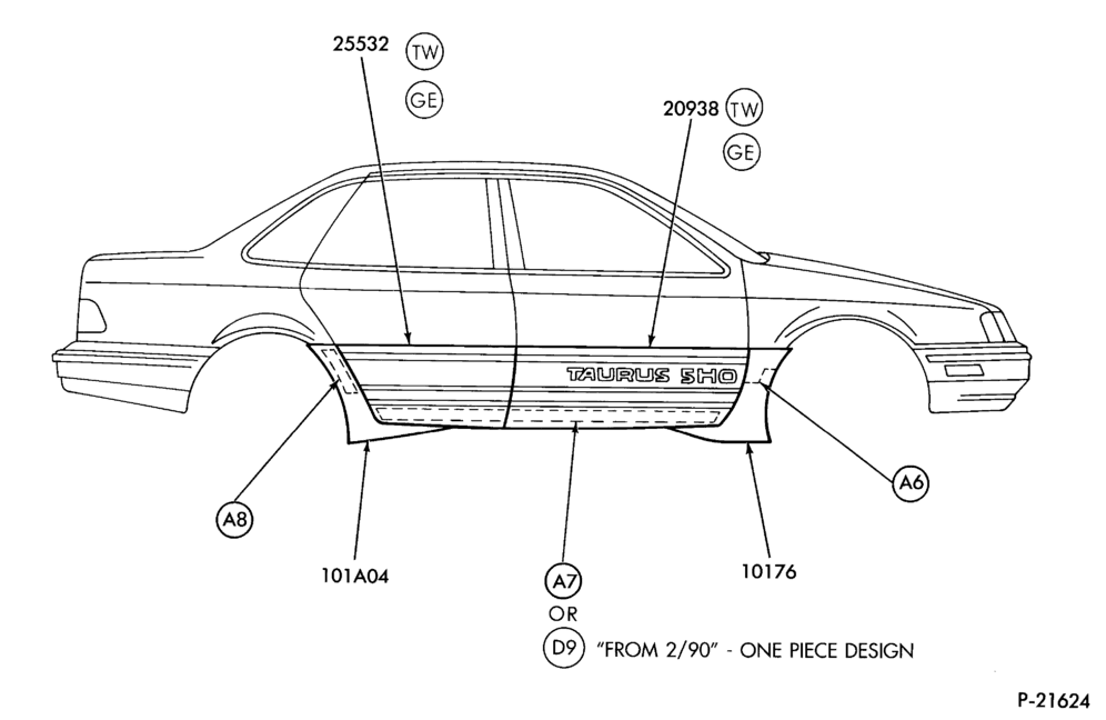 Схема "SHO" ROCKER PANEL AND LOWER DOOR MOULDINGS - BODY TYPE 54