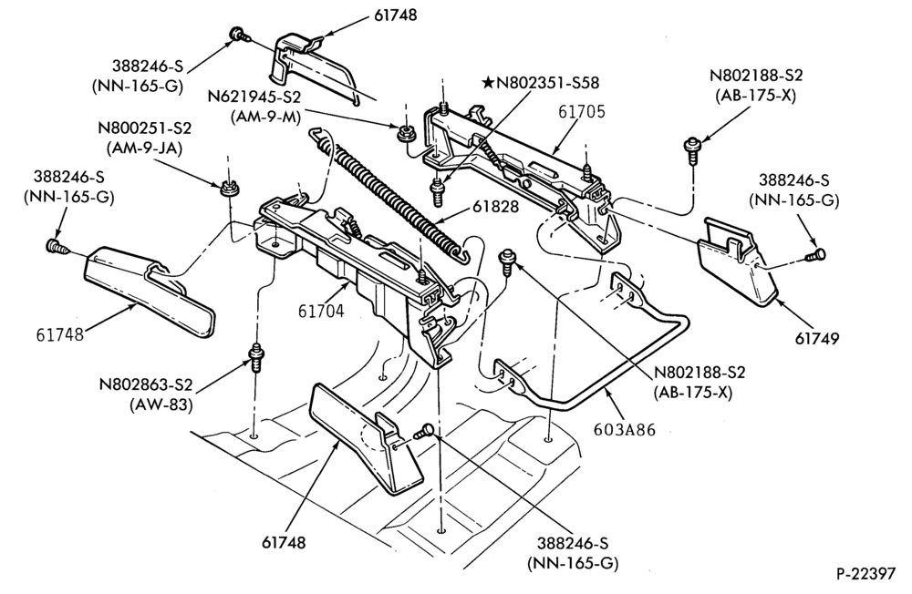 Схема SEATS AND SEAT BELTS-Front seat parts - split bench - lower half - manual